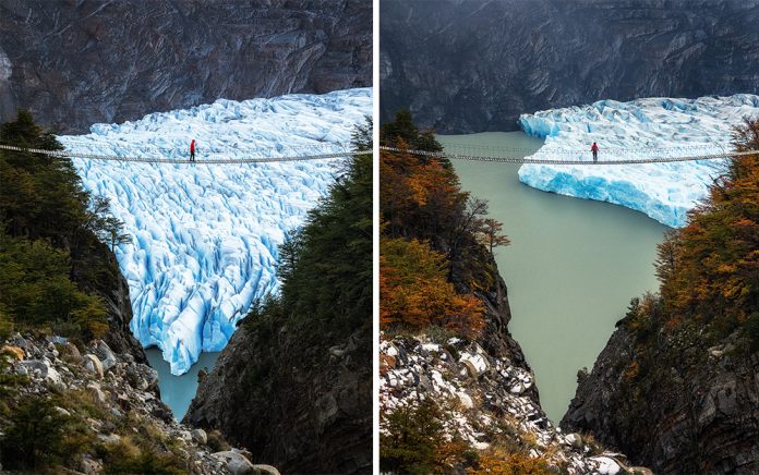 Foto referencia: Retroceso del glaciar Grey que se encuentra en el Parque Nacional Torres del Paine.