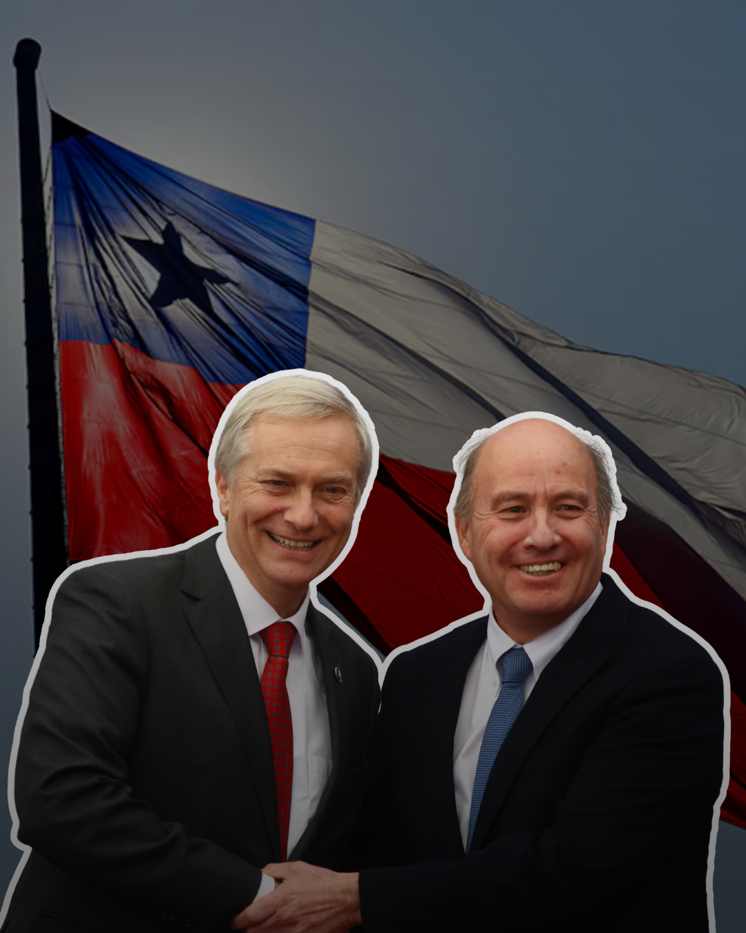 Quiroz y Kast de la mano con una bandera chilena de fondo